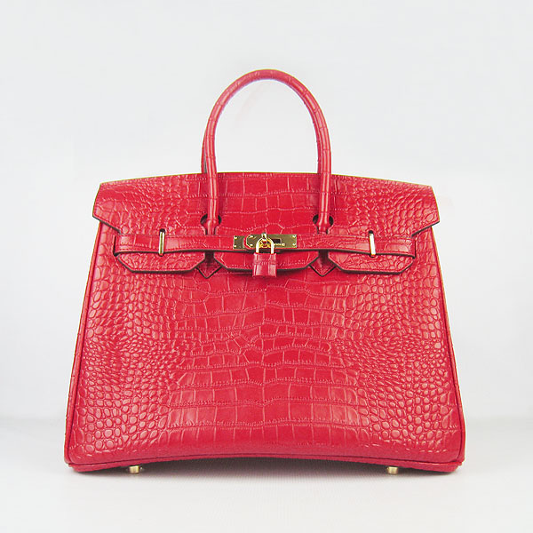 High Quality Fake Hermes Birkin 35CM Crocodile Veins Leather Bag Red 6089